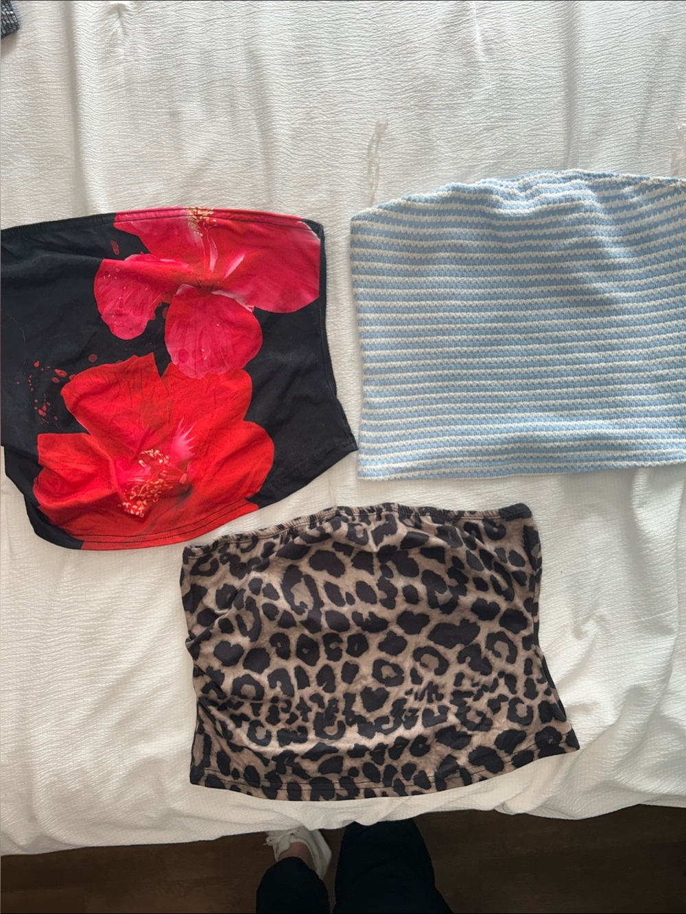 SHEIN Red Floral, Blue Stripe & Leopard Print Crop Tube Top Trio